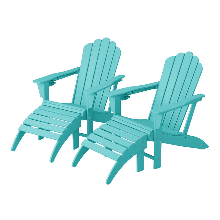 WestinTrends 4-Piece Outdoor Patio HDPE Adirondack Chairs With Ottomans and Cup Holder Set