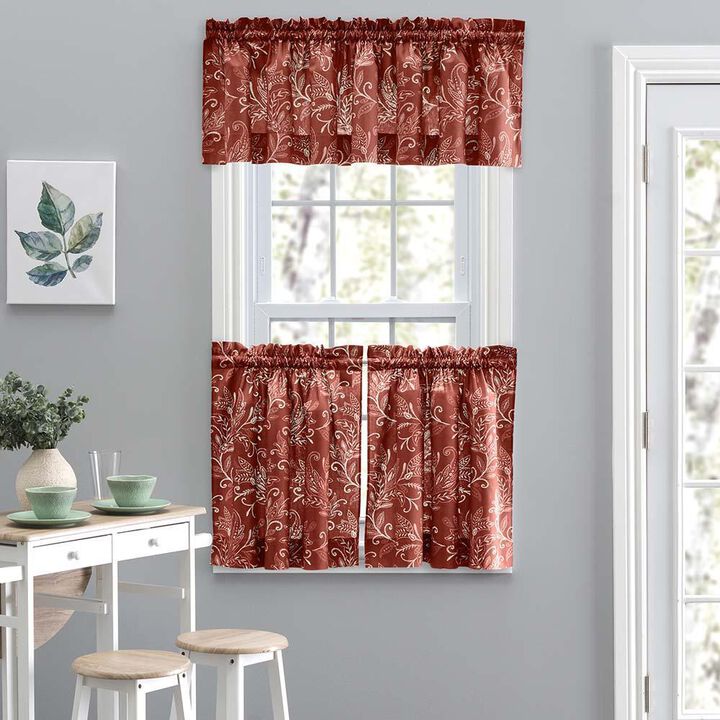 Ellis Curtain Lexington Leaf Pattern on Colored Ground Curtain Tiers