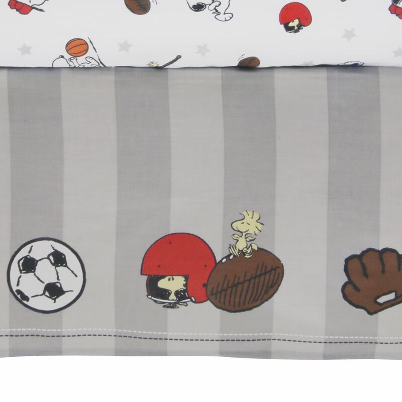 Bedtime Originals Snoopy Sports 3-Piece Crib Bedding Set - Blue, Red, Gray