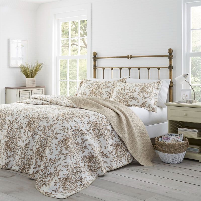 Hivvago Full/Queen 3 Piece Bed-in-a-Bag Bohemian Tan Beige Floral Cotton Quilt Set