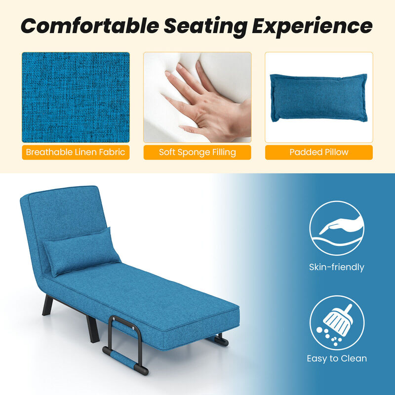 Folding 6 Position Convertible Sleeper Bed Armchair Lounge Couch with Pillow
