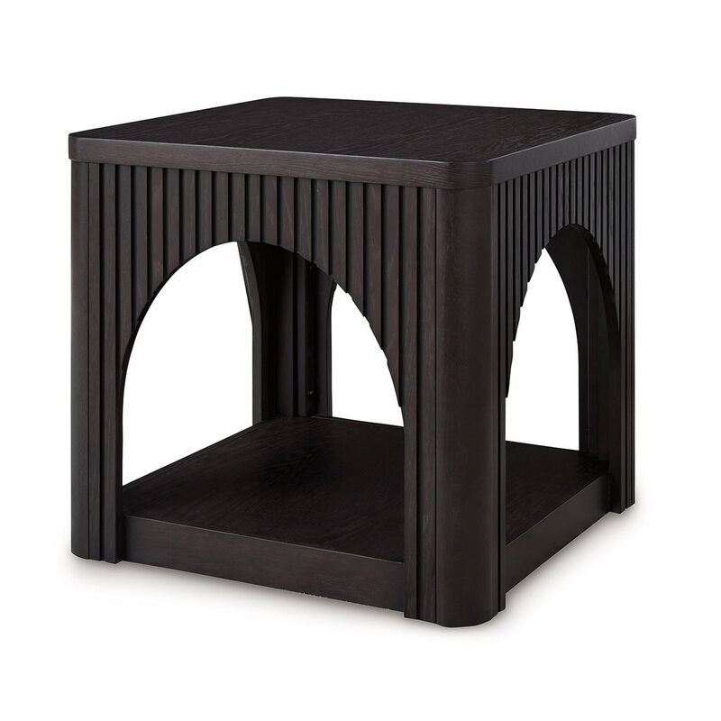 Yini Square Side End Table, Lattice, Arch Design, 24 Inch Black Wood - Benzara