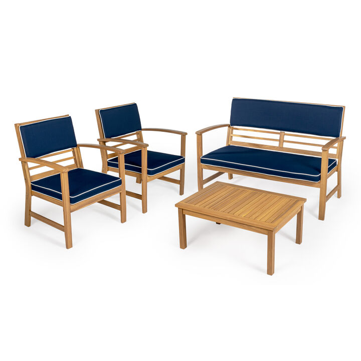 Barclay 4-Piece Modern Coastal Acacia Wood Conversation Outdoor Patio Set with Cushions