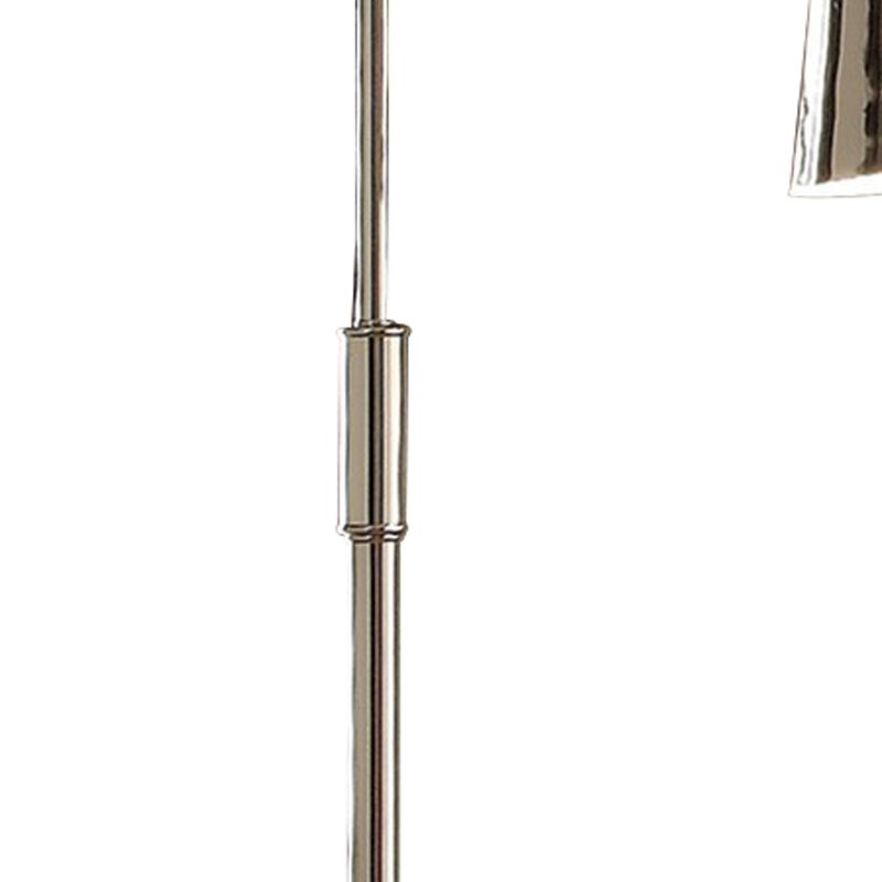 63 Inch Floor Lamp, Cone Metal Shade, Round Base, Silver Finish-Benzara
