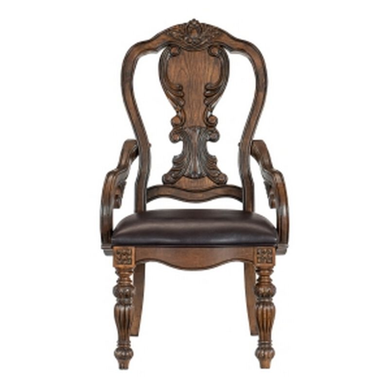Devi 20 Inch Armchair, Queen Anne Backrest, Turned Legs, Rustic Brown -Benzara
