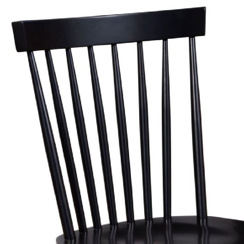 Ray 18 Inch Dining Side Chair, Rubberwood, Windsor Back, Set of 2, Black-Benzara