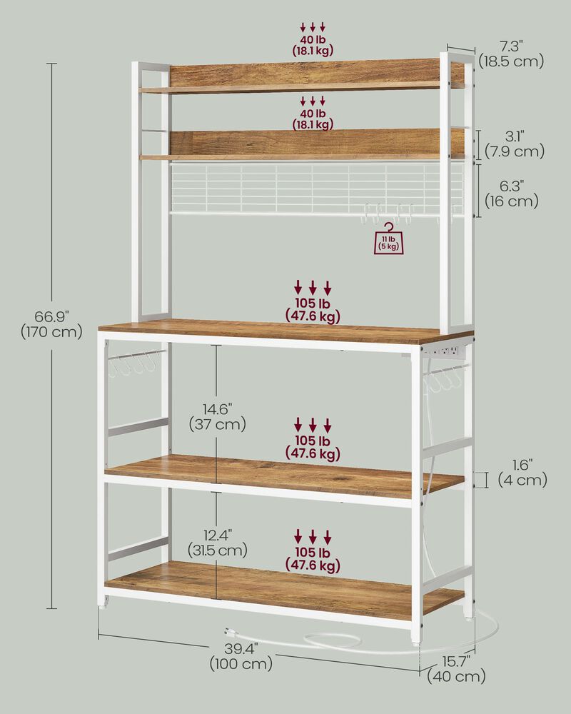 Hutch Bakers Rack with Power Outlet
