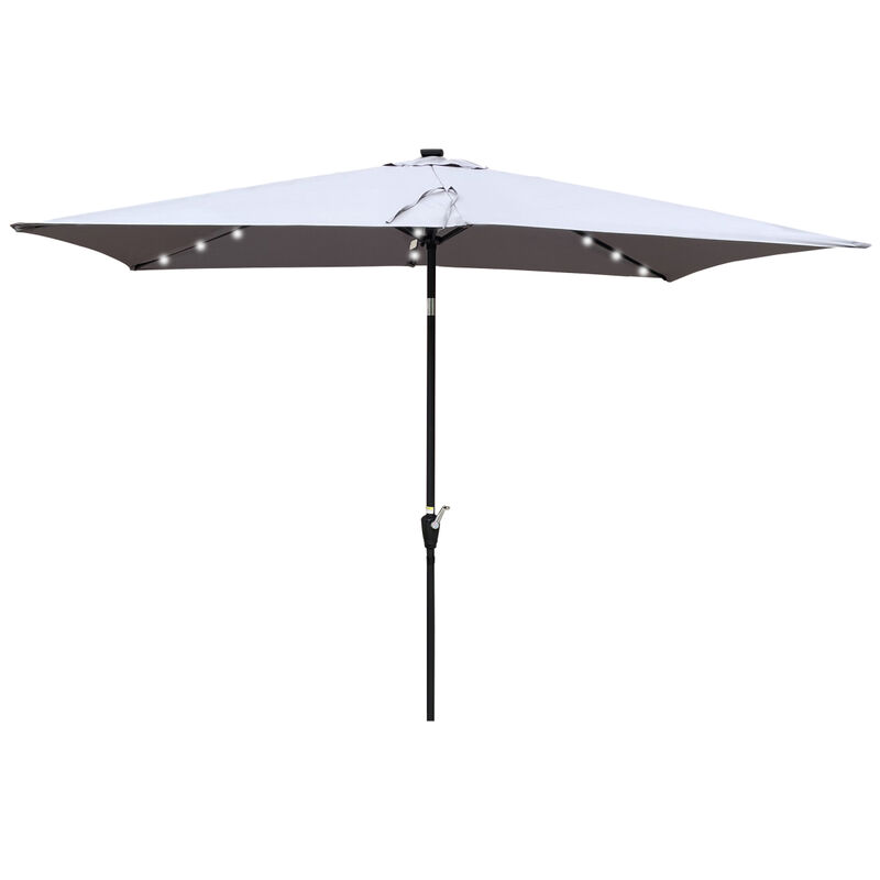 10 X 6.5FT Rectangular Patio Solar LED Lighted Outdoor Umbrellas With Crank And Push Button