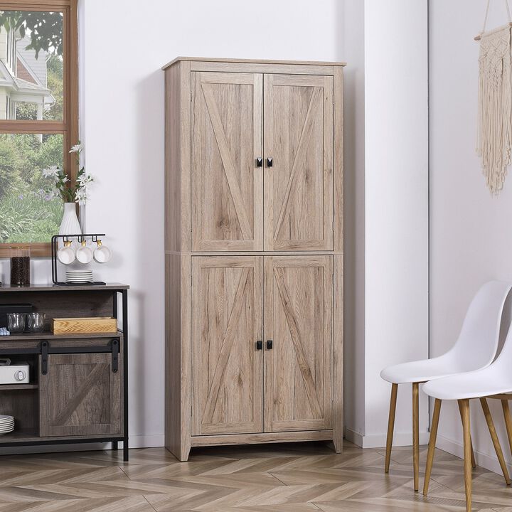 Natural Kitchen Tower: 72" Freestanding 4-Door Pantry Cabinet