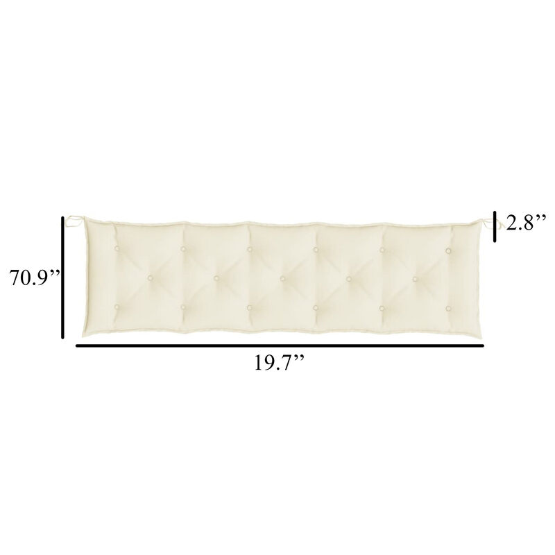 Claire Garden Cushion for Bench, Tufted Ivory White Oxford Fabric - Benzara