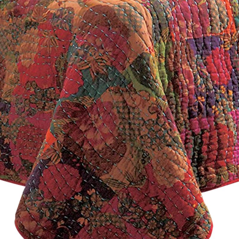 Tisa 3 Piece Reversible King Quilt Set with Floral and Fruit Pattern, Multicolor - Benzara