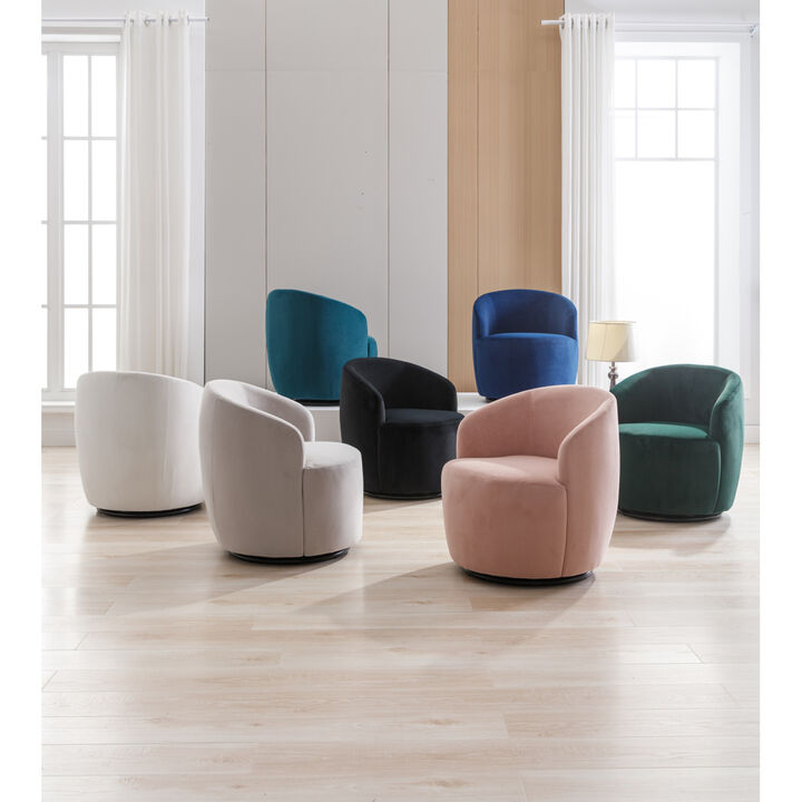 Velvet Fabric Swivel Accent Armchair Barrel Chair With Powder Coating Metal Ring