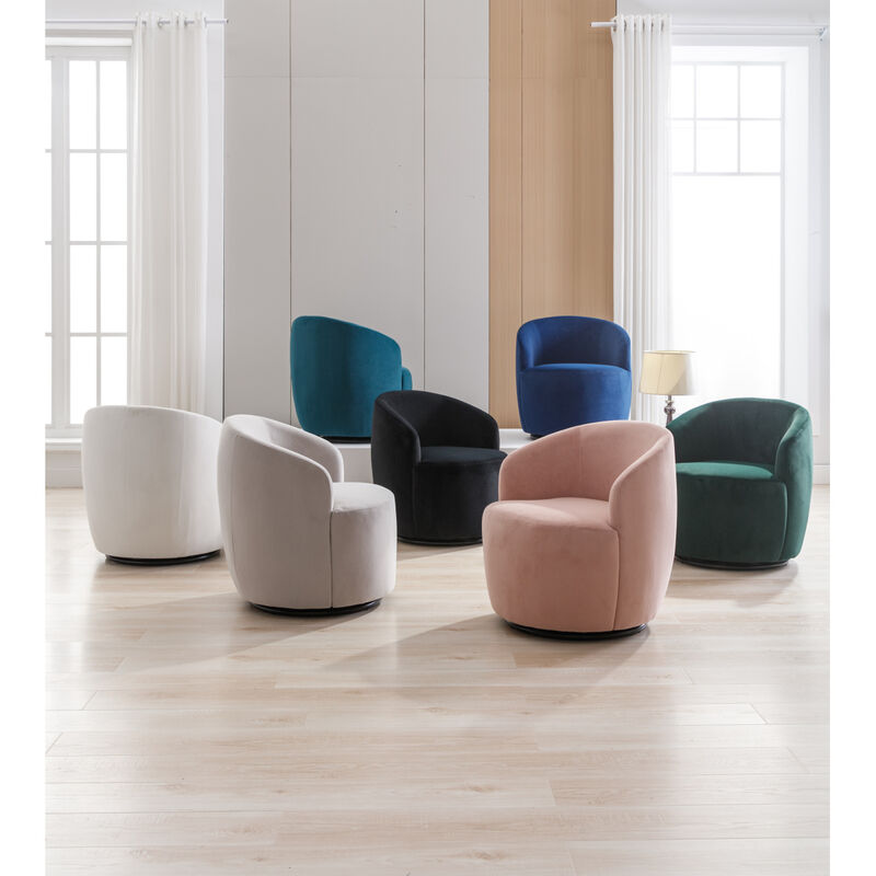 Velvet Fabric Swivel Accent Armchair Barrel Chair With Powder Coating Metal Ring