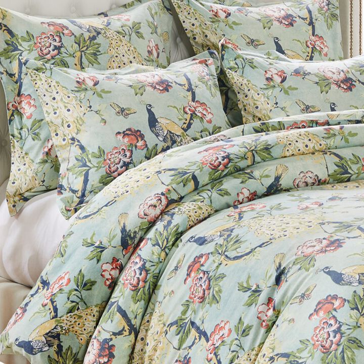 Sia 3pc Cal King Duvet and Pillow Sham Set, Floral Jade Print Cotton