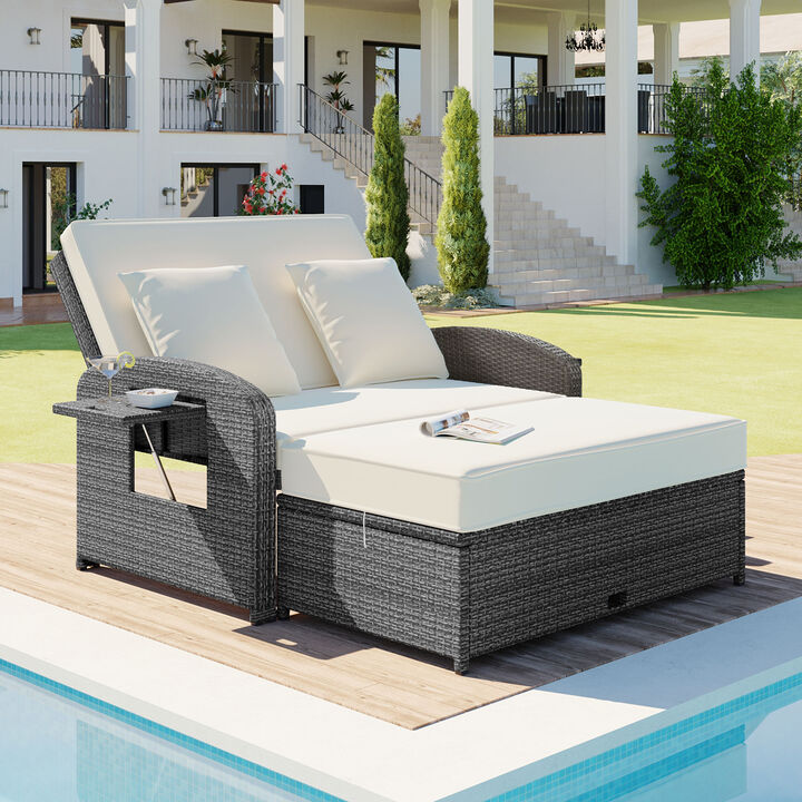 Merax Casual PE Wicker Rattan Double Chaise Lounge Daybed