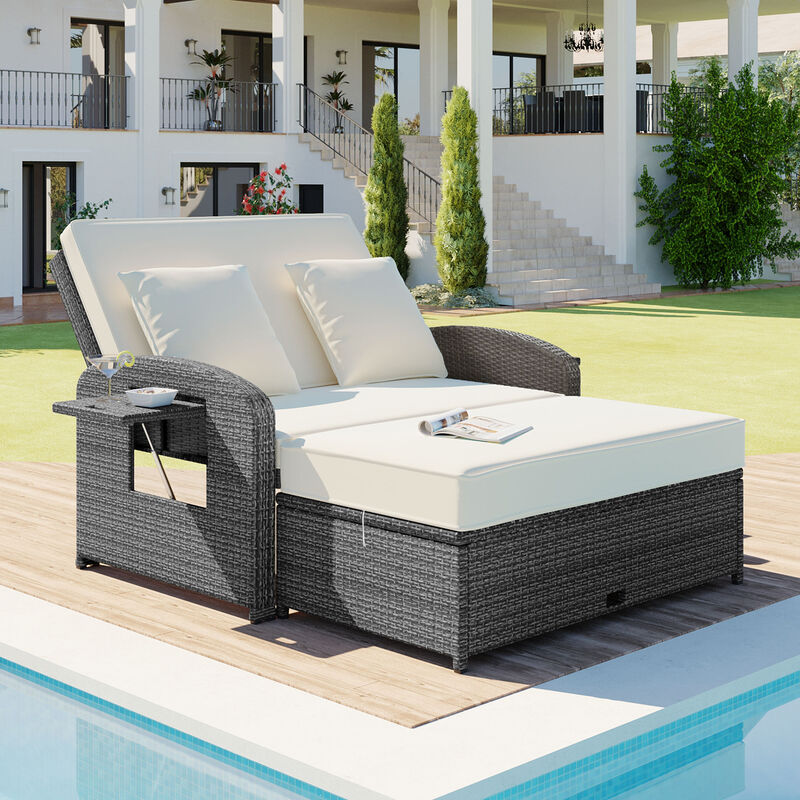 Merax Casual PE Wicker Rattan Double Chaise Lounge Daybed