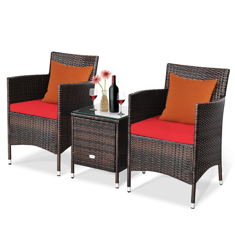 3 Pieces Ergonomic Wicker Patio Conversation Set-Red