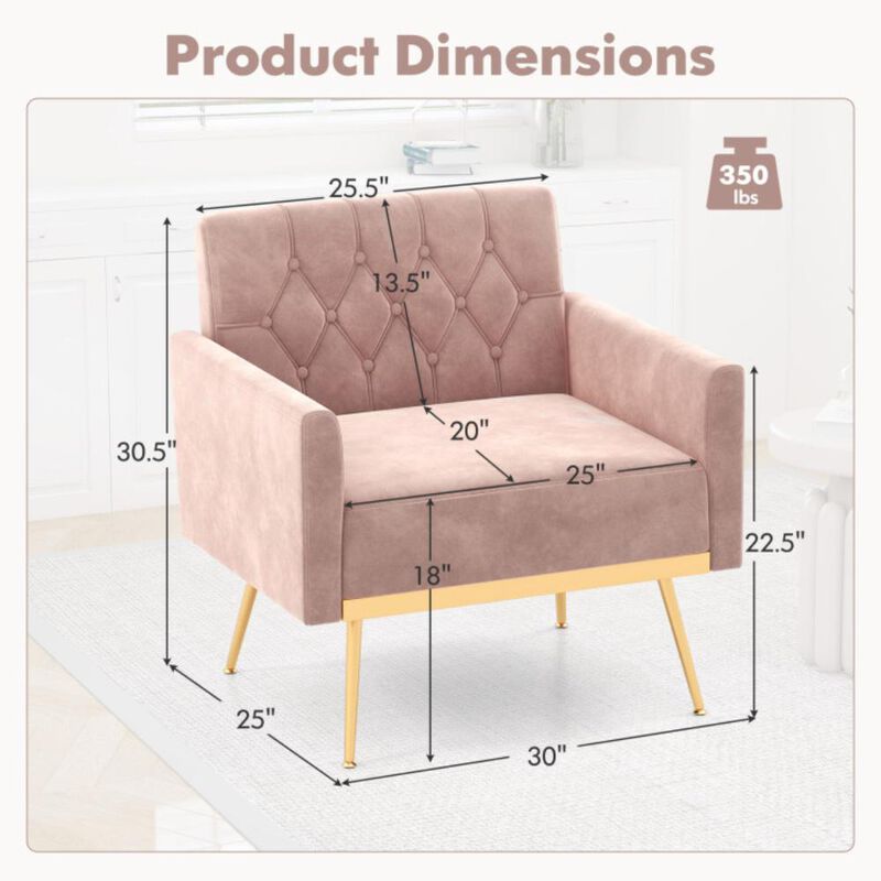Hivvago Modern Velvet Accent Chair with Button Tufted Back Golden Metal Legs and Adjustable Foot Pads
