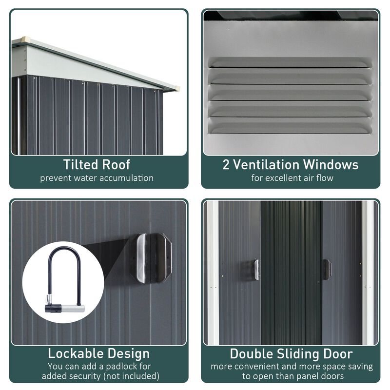 Black/White Tool House: 7x4 ft Garden Shed with Dual Locking Doors