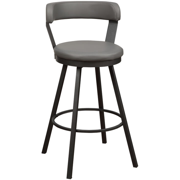 Leatherette Pub Chair with Curved Design Open Backrest, Set of 2,Light Gray - Benzara