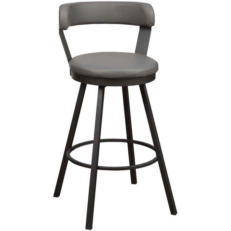 Leatherette Pub Chair with Curved Design Open Backrest, Set of 2,Light Gray - Benzara