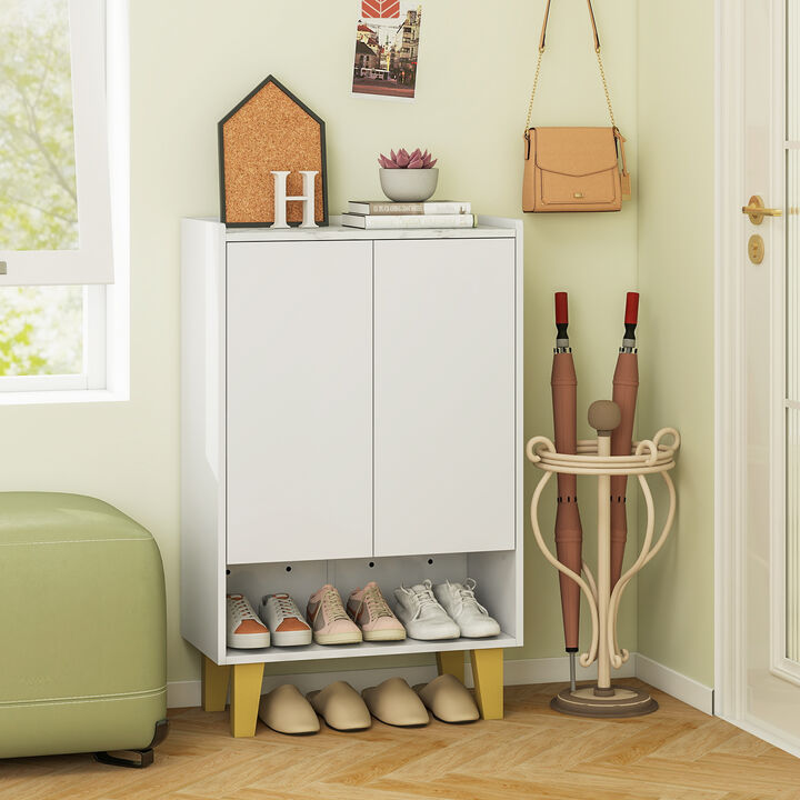 5-Tier Shoe Cabinet with Faux Marble Countertop and Flat Tilting Shelves