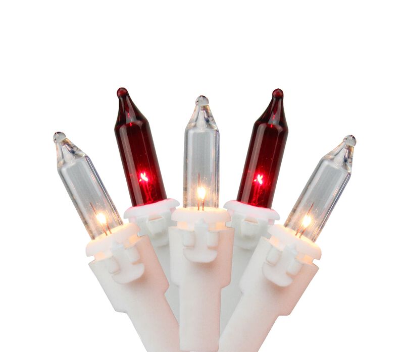 50 Red and Clear Mini Icicle Christmas Lights - 2.5 ft White Wire