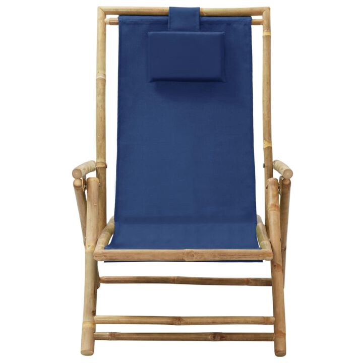 vidaXL Reclining Relaxing Chair Navy Blue Bamboo and Fabric