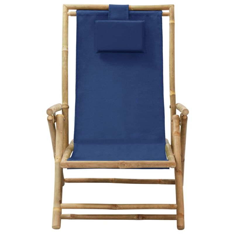vidaXL Reclining Relaxing Chair Navy Blue Bamboo and Fabric