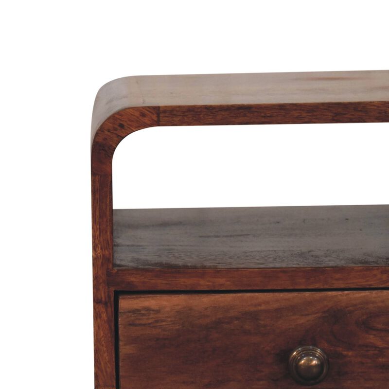 Artisan Furniture Solid Wood Mini Honey Caramel Curved Bedside with Open Slot