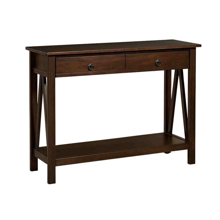 Hivvago 2-Drawer Console Sofa Table Living Room Storage Shelf in Tobacco Brown