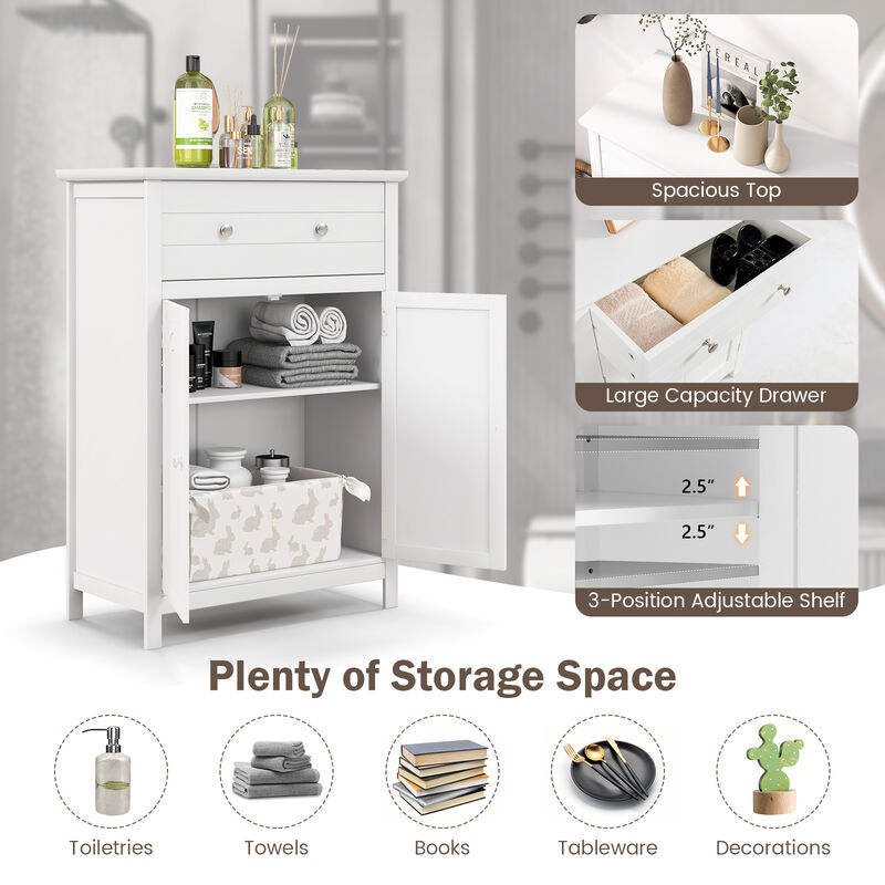 Wooden Bathroom Floor Cabinet with Drawer and Adjustable Shelf