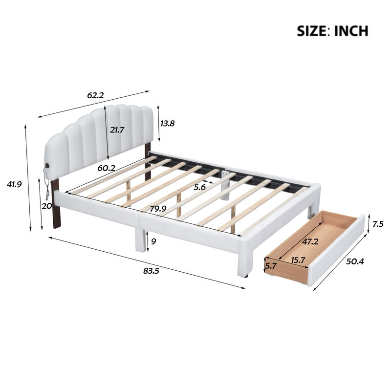 Merax Teddy Fleece  Platform Bed with Drawer