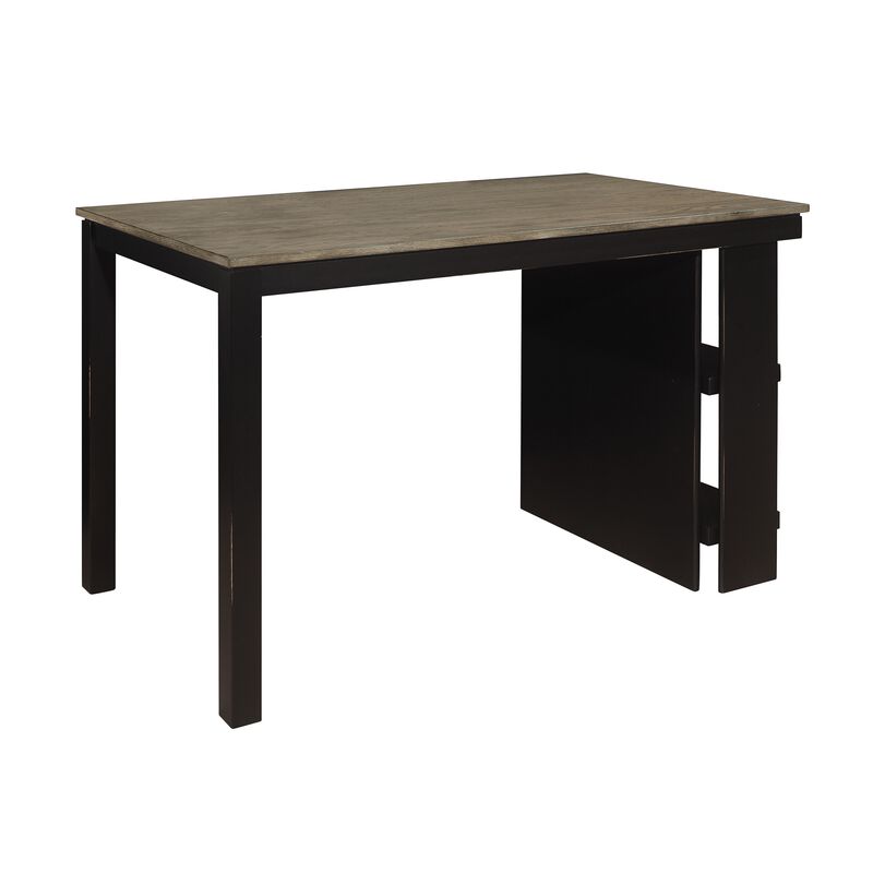 Tim 60 Inch Counter Height Table, 2 Built in Shelves, Gray, Black Wood - Benzara