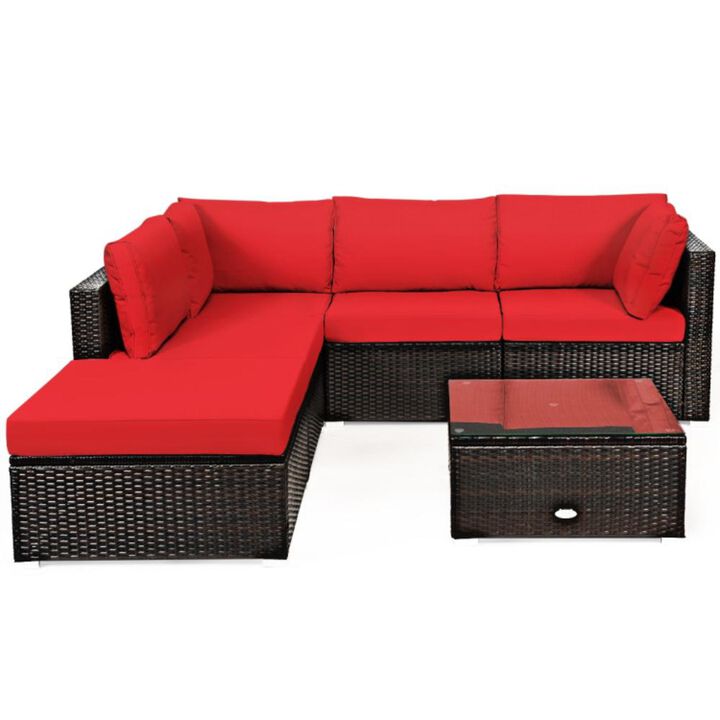 Hivvago 6 Pieces Outdoor Patio Rattan Sectional Sofa Set with Coffee Table