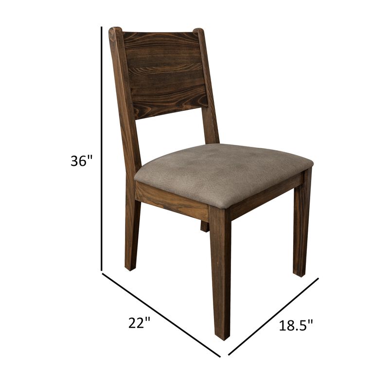 Loe Dining Side Chair Set of 2, Panel Backrest, Gray Faux Leather, Brown
