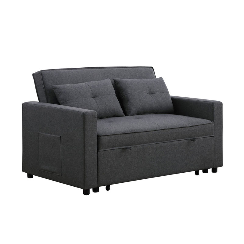 Zoey Dark Gray Linen Convertible Sleeper Loveseat With Side Pocket