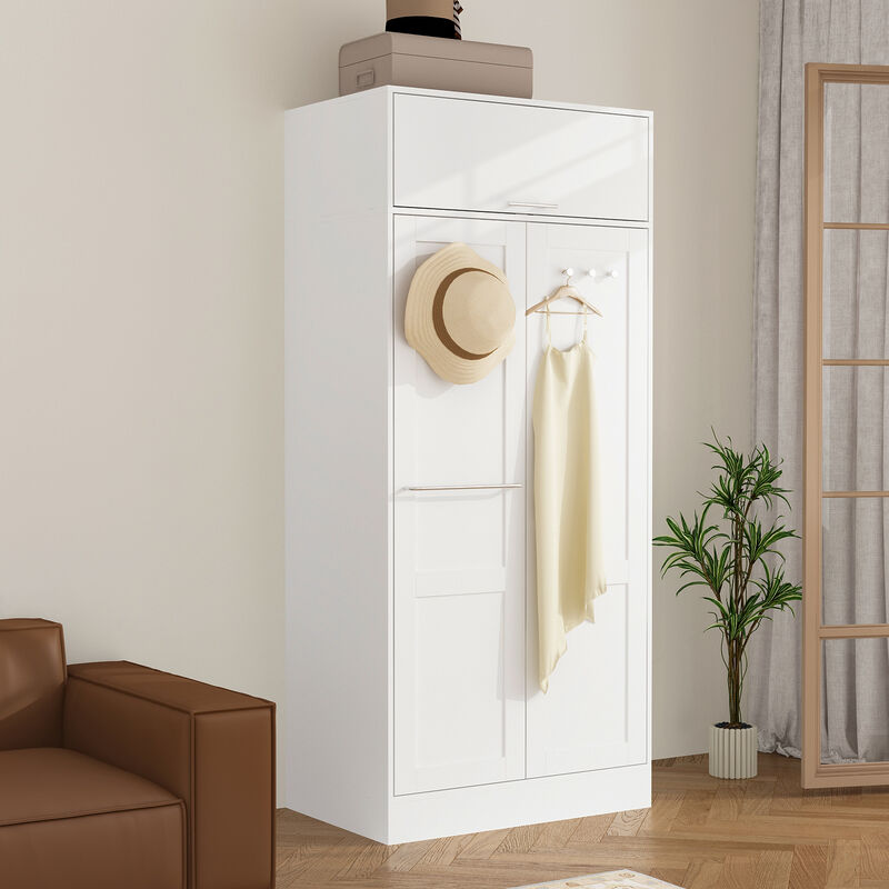 FUFU&GAGA Modern Double-Door Wardrobe with Top Storage Cabinet (31.5" W x 20.6" D x 70.9" H),White
