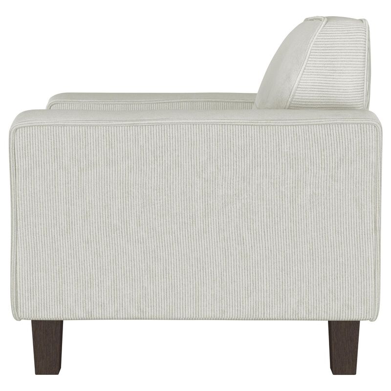 Dero Accent Chair, 37 Inch, Light Gray Faux Corduroy, Wide Track Arms - Benzara