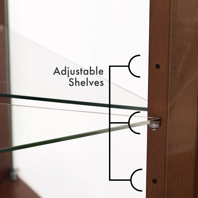 Corner Curio Display Cabinet with Lights Adjustable Tempered Glass Shelves for Elegant Home Decor