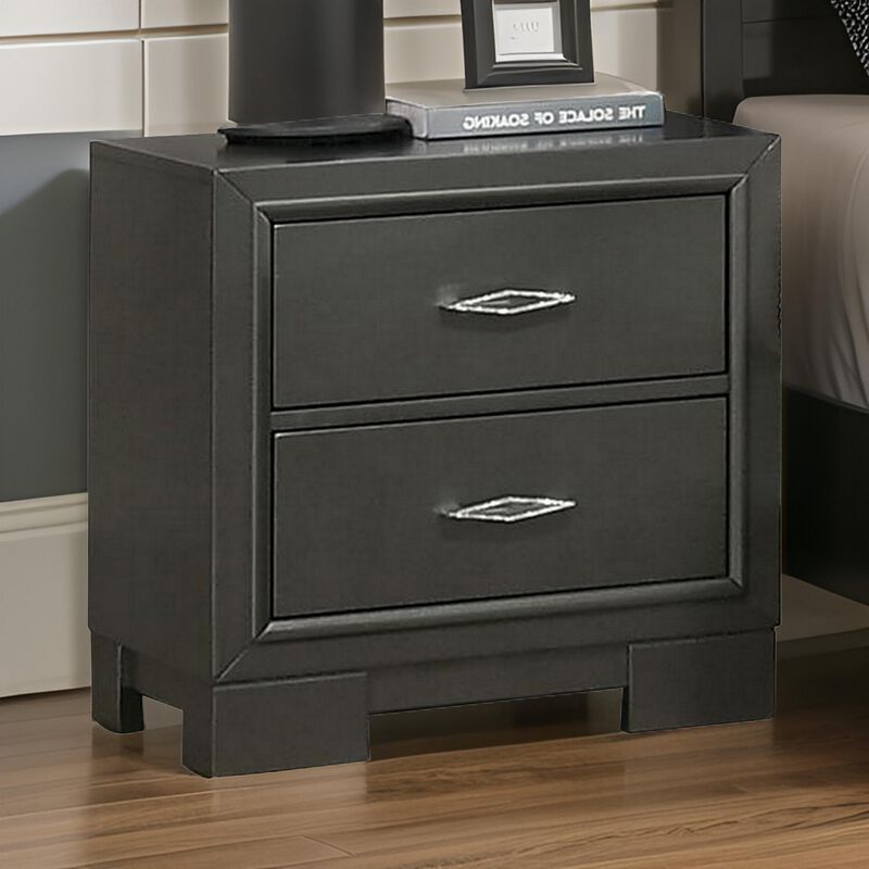 Aliso 23 Inch Nightstand, 2 Drawers, Bracket Feet, Solid Wood, Dark Gray  - Benzara