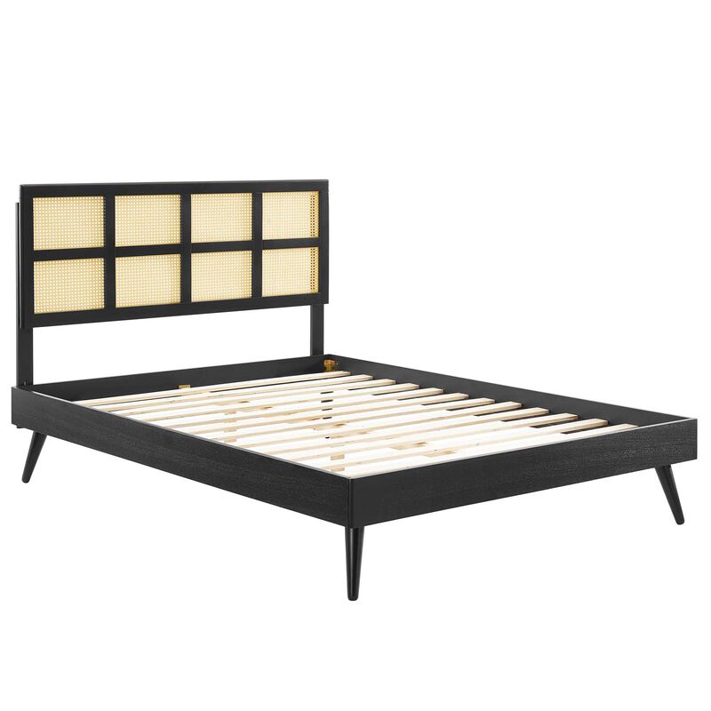 Modway - Sidney Cane and Wood King Platform Bed with Splayed Legs
