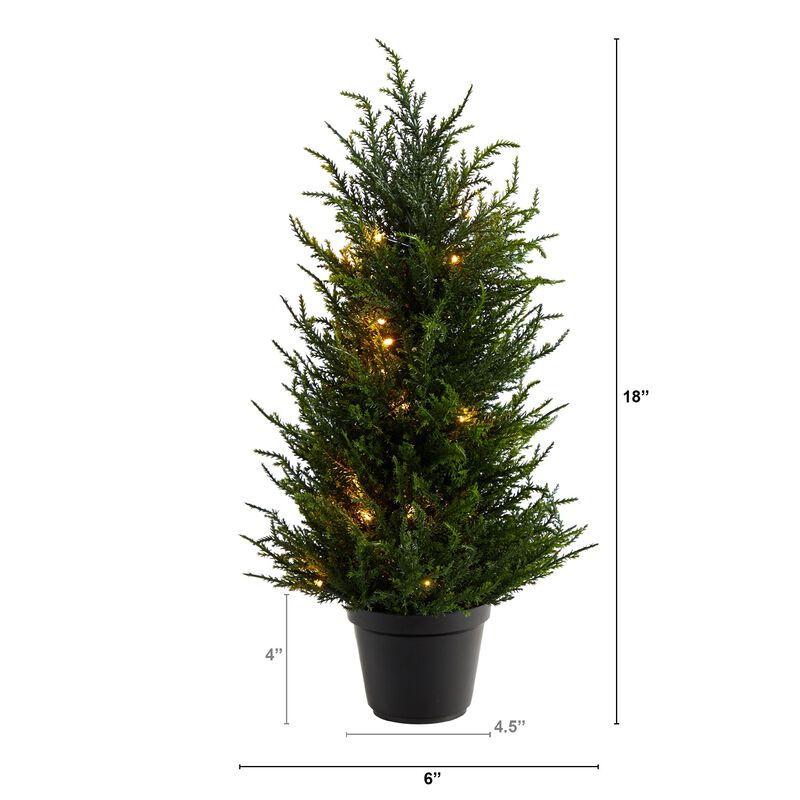 Hivvago 18 Inches Cedar Artificial Tree with LED Lights UV Resistant (Indoor/Outdoor)