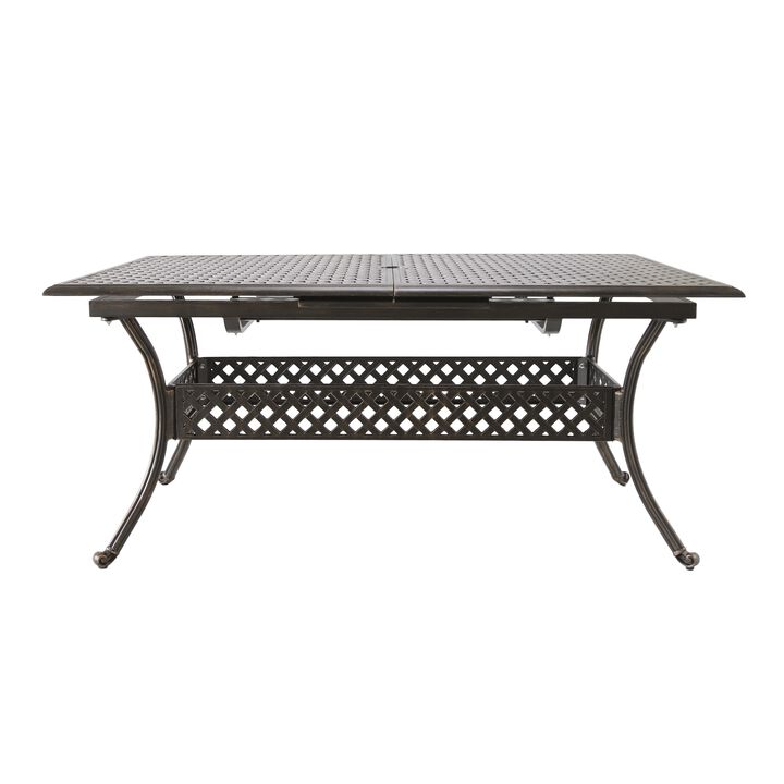 Dining Table, 64-82 Inch Extendable Acacia Wood Top, Aluminium, Dark Brown