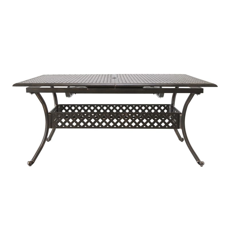 Dining Table, 64-82 Inch Extendable Acacia Wood Top, Aluminium, Dark Brown