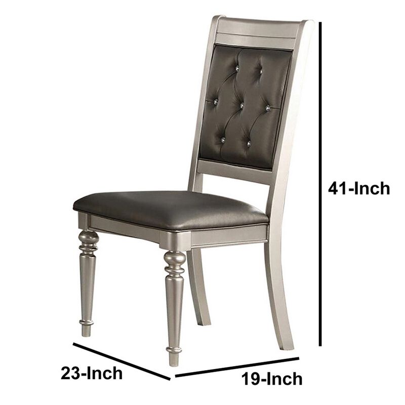 Rubber Wood Dining Chair With Diamond Tufted Back, Set Of 2,Gray-Benzara