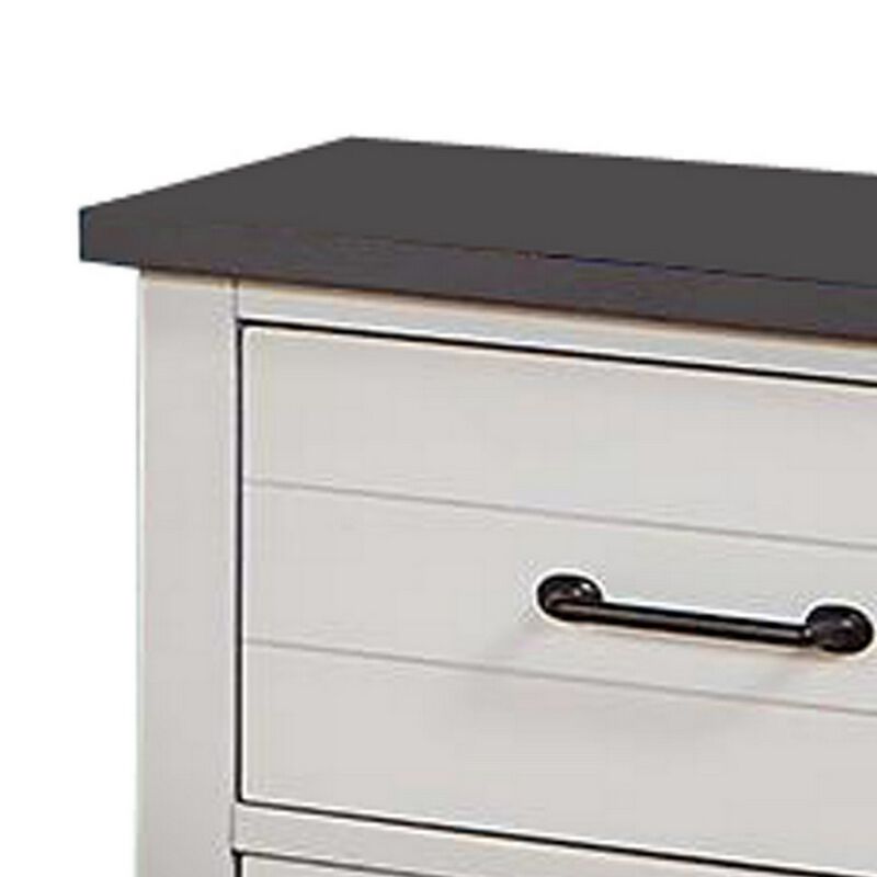 Akira 24 Inch Nightstand, 2 Drawers, White Solid Wood Frame and Gray Top - Benzara