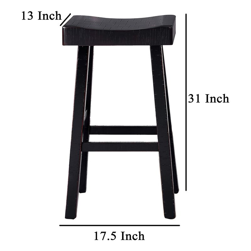 Bianca Barstool Set of 2, Saddle Seat, Farmhouses Style Black Solid Wood - Benzara