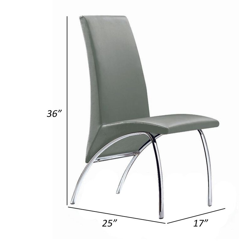 Cai 17 Inch Accent Chair, Set of 2, Chrome Legs, Vegan Faux Leather, Gray - Benzara