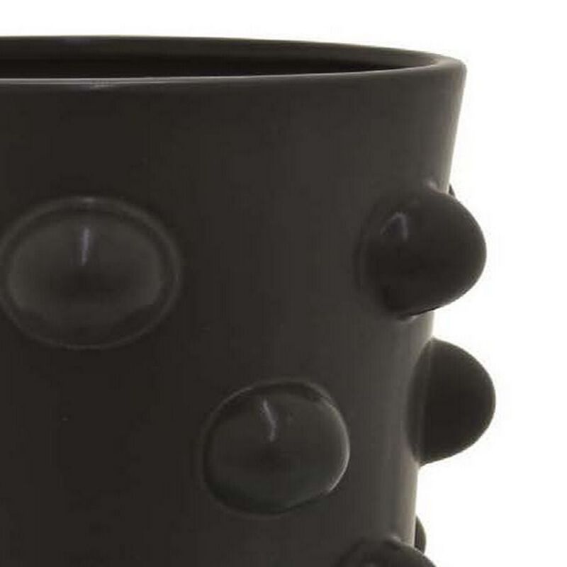 15 Inch Flower Vase, 3D Bubble Pattern, Ceramic Container, Black Finish - Benzara